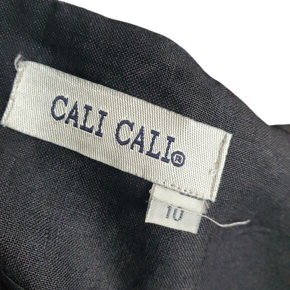 Vintage Linen Blend Mini Dress Black White Embellishments Cali Cali - Size 10 - Picture 2 of 8